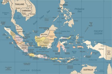 Indonesia Map - Vintage Vector Illustration clipart