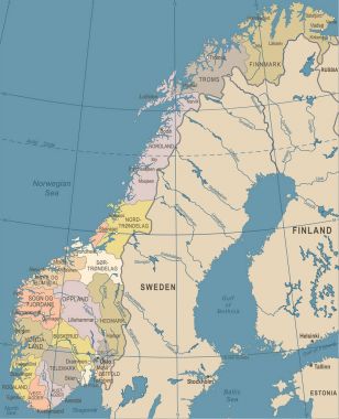 Norveç harita - Vintage vektör çizim