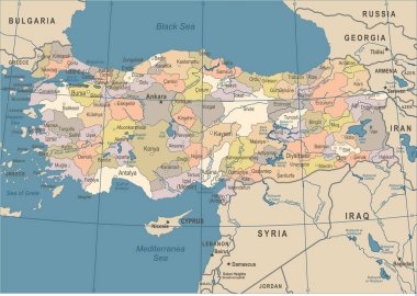 Türkiye Haritası - Vintage vektör çizim