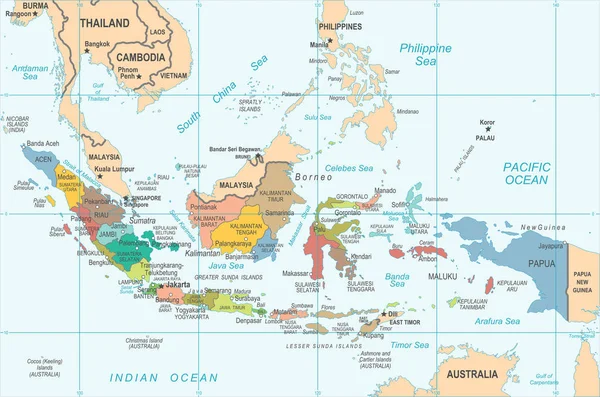 Ινδονησία Χάρτης - εικονογράφηση διάνυσμα — Διανυσματικό Αρχείο