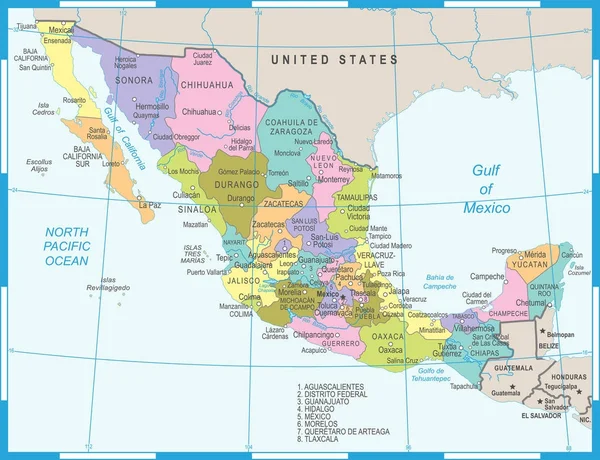 México Mapa - Ilustração vetorial — Vetor de Stock