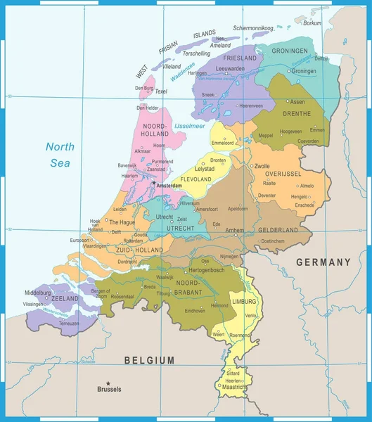 Mapa da Holanda - Ilustração vetorial —  Vetores de Stock