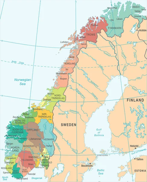 Norwegia mapa - ilustracja wektorowa — Wektor stockowy