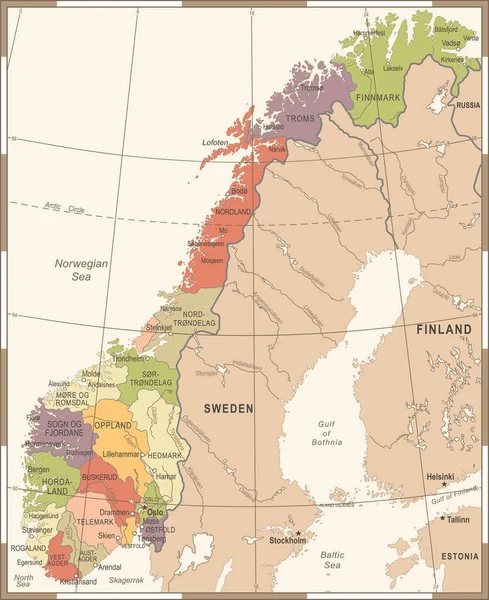 Noruega Mapa - Ilustração do Vetor Vintage — Vetor de Stock