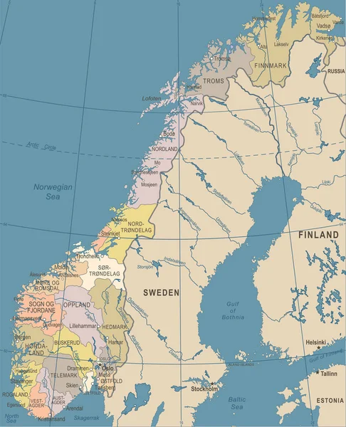 Χάρτης Νορβηγίας - εκλεκτής ποιότητας διανυσματικά εικονογράφηση — Διανυσματικό Αρχείο