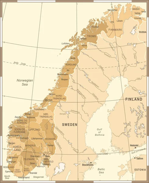 Noruega Mapa - Ilustração do Vetor Vintage —  Vetores de Stock