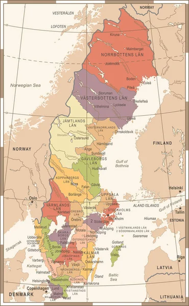 Suecia Mapa - Vintage Vector Illustration — Archivo Imágenes Vectoriales