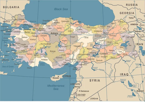 Mapa de Turquía - Ilustración vectorial vintage — Vector de stock