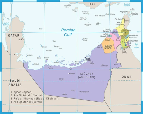 Mapa Spojených arabských emirátů - vektorové ilustrace — Stockový vektor