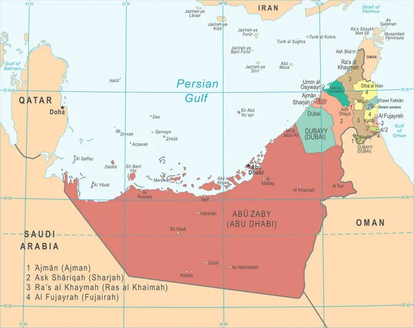 Mapa Spojených arabských emirátů - vektorové ilustrace — Stockový vektor