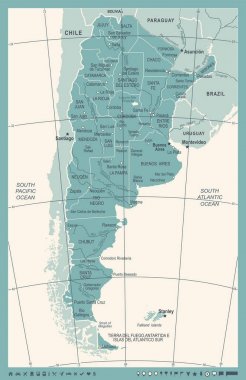 Arjantin Haritası - Vintage vektör çizim