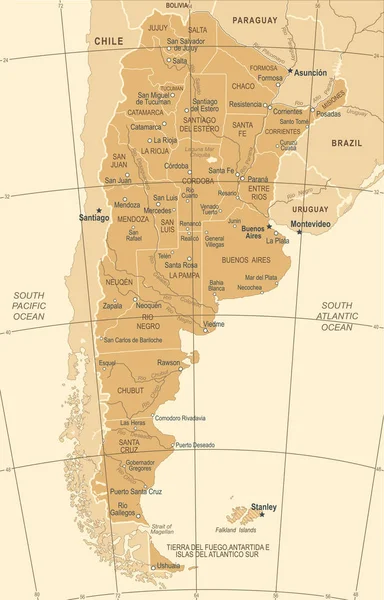 アルゼンチン地図 - ビンテージ ベクトル図 — ストックベクタ
