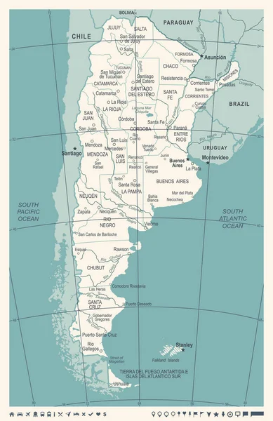 Arjantin Haritası - Vintage vektör çizim — Stok Vektör