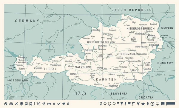 Österreich Karte - Vintage Vektor Illustration — Stockvektor