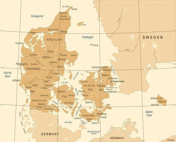 Danimarca Mappa - Illustrazione vettoriale vintage — Vettoriale Stock