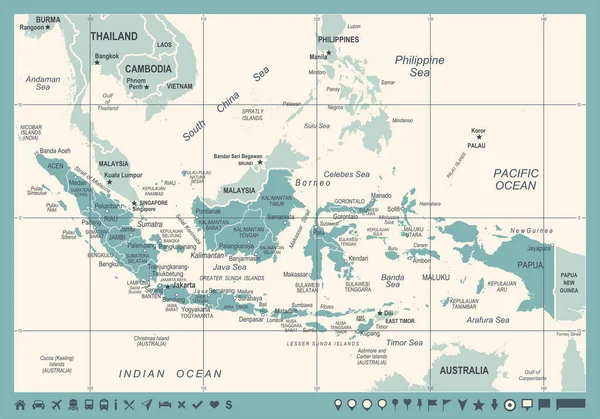 Mapa Indonésie - Vintage vektorové ilustrace — Stockový vektor