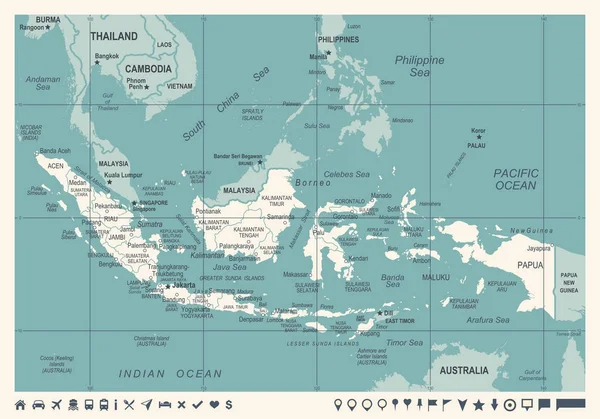 Mapa da Indonésia - Ilustração do Vetor Vintage — Vetor de Stock