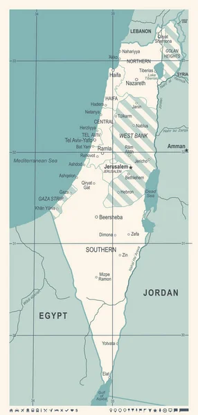 Izrael-Mapa - Vintage wektor ilustracja — Wektor stockowy