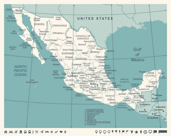 Mapa de México - Ilustración vectorial vintage — Vector de stock