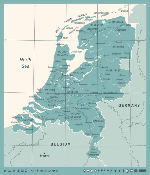 Nederländerna karta - Vintage vektorillustration — Stock vektor