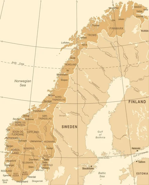 Kaart van Noorwegen - Vintage vectorillustratie — Stockvector