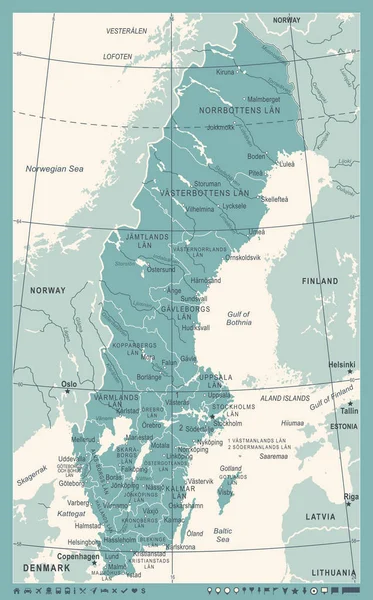 Suécia Mapa - Vintage Vector Illustration — Vetor de Stock