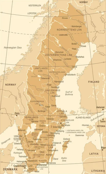 Szwecja Mapa - Vintage wektor ilustracja — Wektor stockowy
