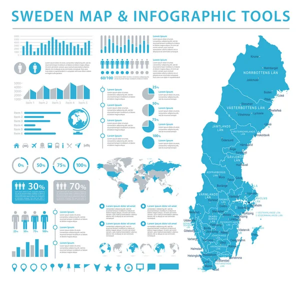 Svezia Mappa - Info grafica vettoriale Illustrazione — Vettoriale Stock