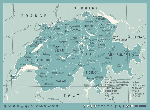 Suiza Mapa - Vintage Vector Illustration — Vector de stock