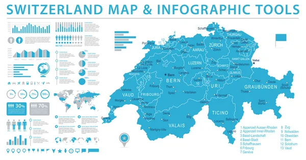 Switzerland Map - Info Graphic Vector Illustration — Διανυσματικό Αρχείο