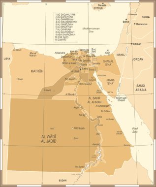 Mısır harita - Vintage detaylı vektör çizim