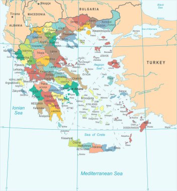 Yunanistan Haritası - detaylı vektör çizim