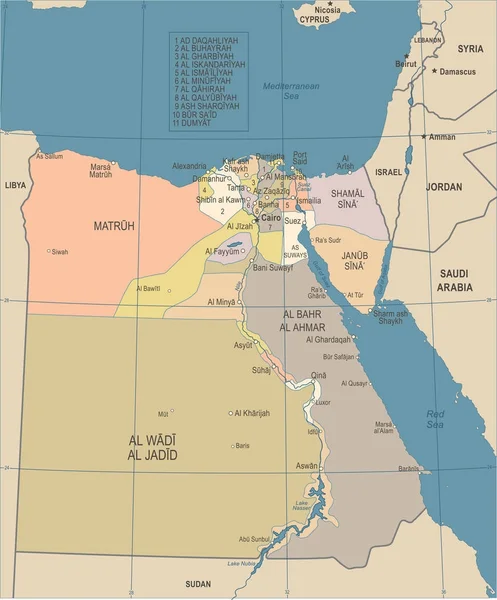 エジプトの地図 - ヴィンテージの詳細なベクトル図 — ストックベクタ