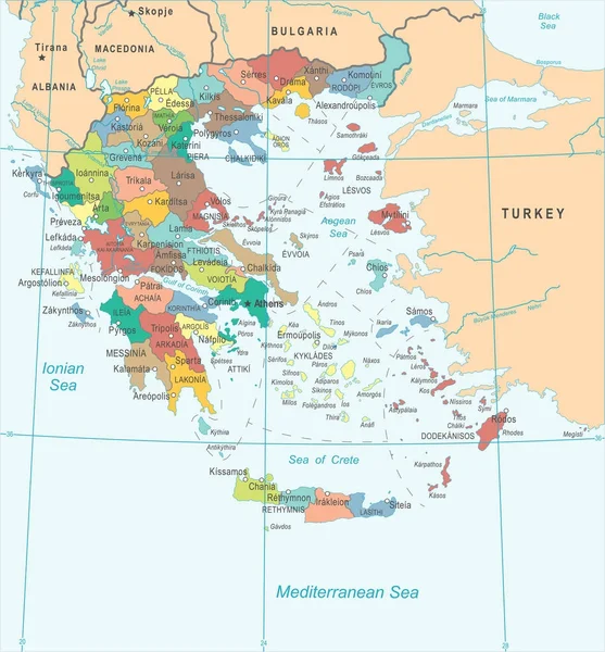 Grecia Mappa - Illustrazione dettagliata del vettore — Vettoriale Stock