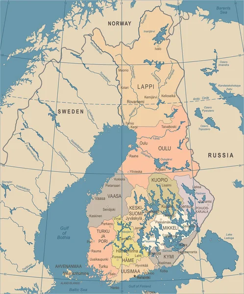 Finlandiya Haritası - Vintage detaylı vektör çizim — Stok Vektör