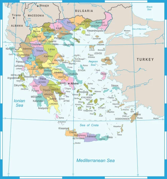 ギリシャのマップ - 詳細なベクトル図 — ストックベクタ