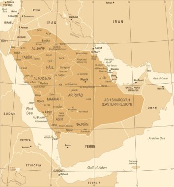 Suudi Arabistan harita - Vintage vektör çizim