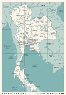 Tayland Haritası - Vintage vektör çizim
