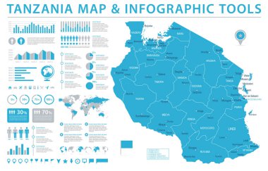 Tanzanya Haritası - bilgi grafik vektör çizim
