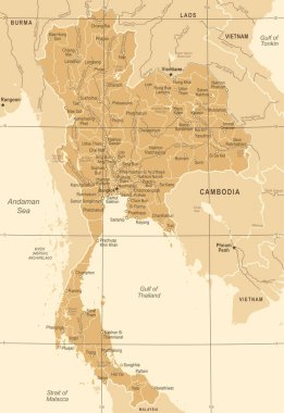Tayland Haritası - Vintage vektör çizim