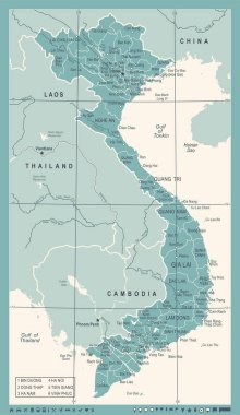 Vietnam Haritası - Vintage vektör çizim