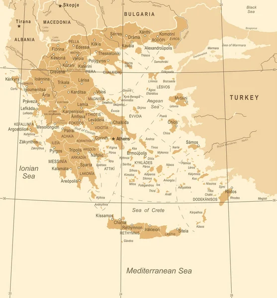 ギリシャ地図 - ビンテージ ベクトル図 — ストックベクタ