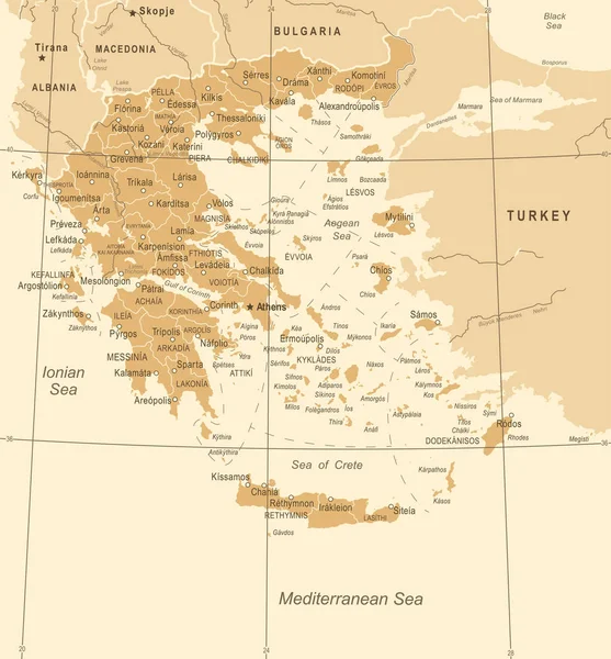 希腊地图-老式矢量插图 — 图库矢量图片