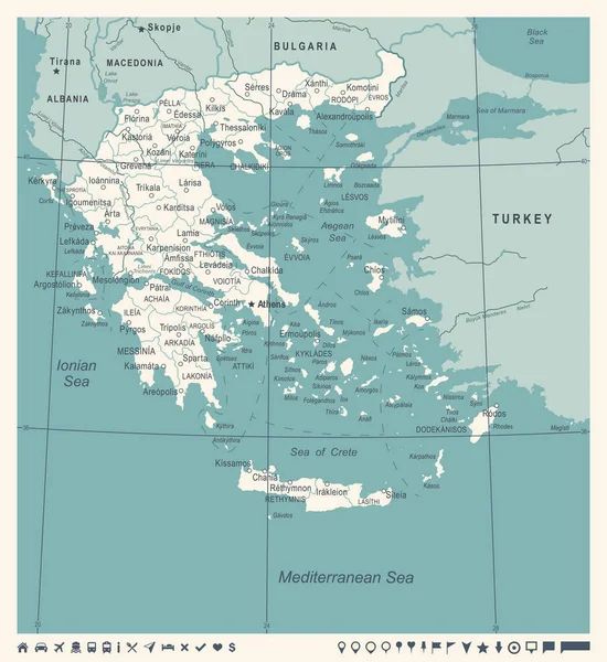 Grecia Mappa - Illustrazione vettoriale vintage — Vettoriale Stock