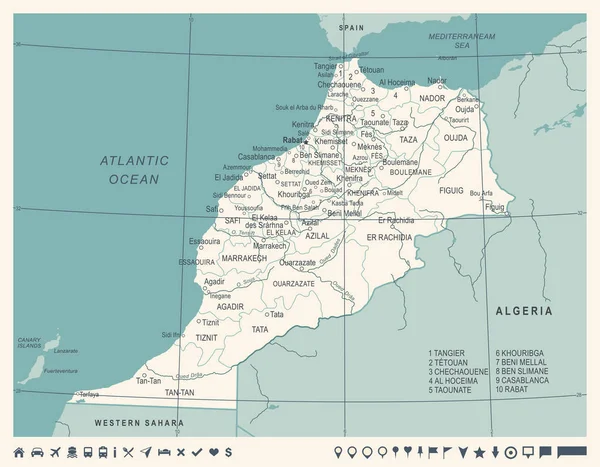 Marruecos Mapa - Vintage Vector Ilustración — Vector de stock