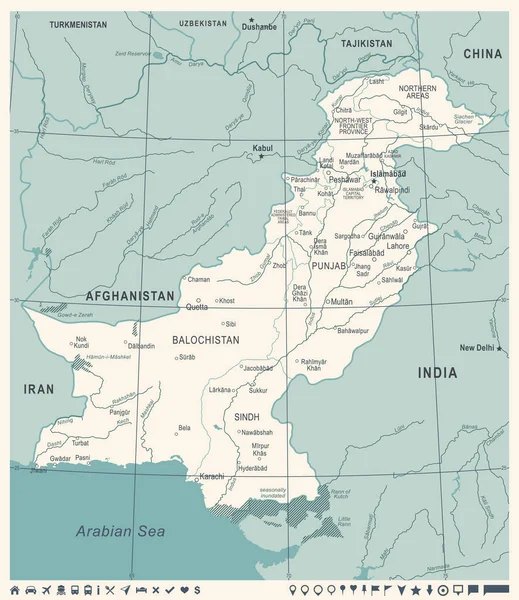Карта Пакистана - Винтажные векторные иллюстрации — стоковый вектор
