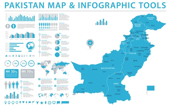 Mapa de Pakistán - Info ilustración vectorial gráfica — Vector de stock