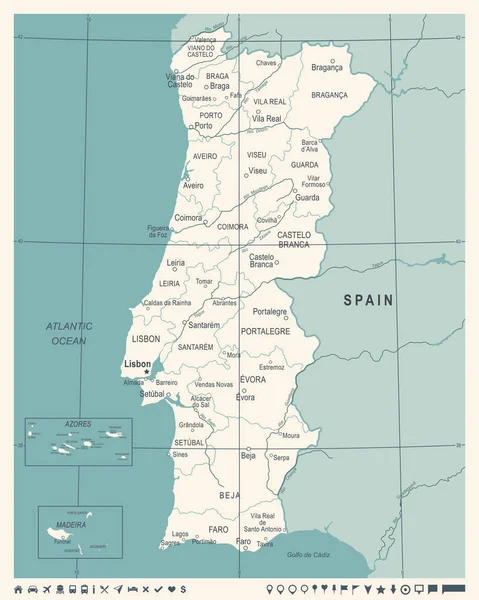 Portugal Mapa - Ilustração do Vetor Vintage — Vetor de Stock