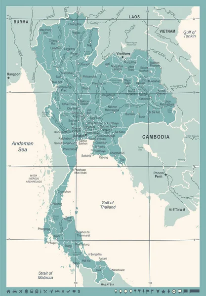 Mappa Thailandia - Illustrazione vettoriale vintage — Vettoriale Stock