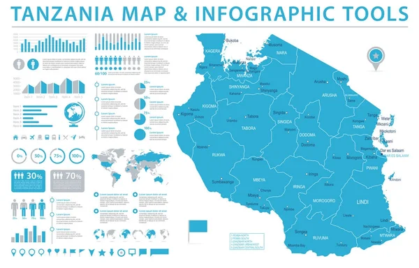 Mapa de Tanzania - Info Gráfico Vector Ilustración — Vector de stock